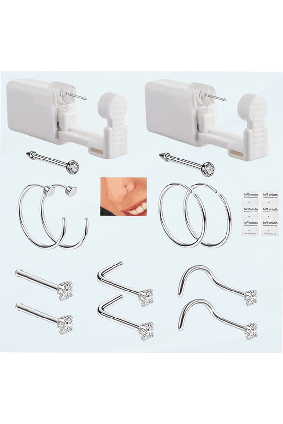 Nose Piercing Gun Kit - 2 Pack Nose Piercing Gun with 10 Pcs Nose Studs Rings Safe Nose Stud Piercing Kit for Disposable Piercing Supplies Piercing Kit