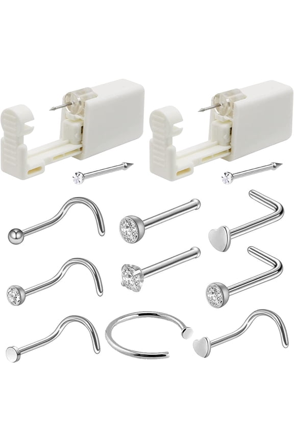 Nose Piercing Gun Kit Disposable Safety Nose Piercing Gun built-in nose stud with 9pcs Nose Stud Ring Nose Piercing Kit for Piercing Supplies Nose Piercing Kit