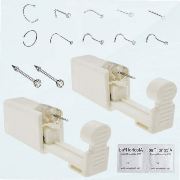 Nose Piercing Kit, 2 Pack Disposable Self Nose Piercing Gun with 10 Pcs Nose Rings
