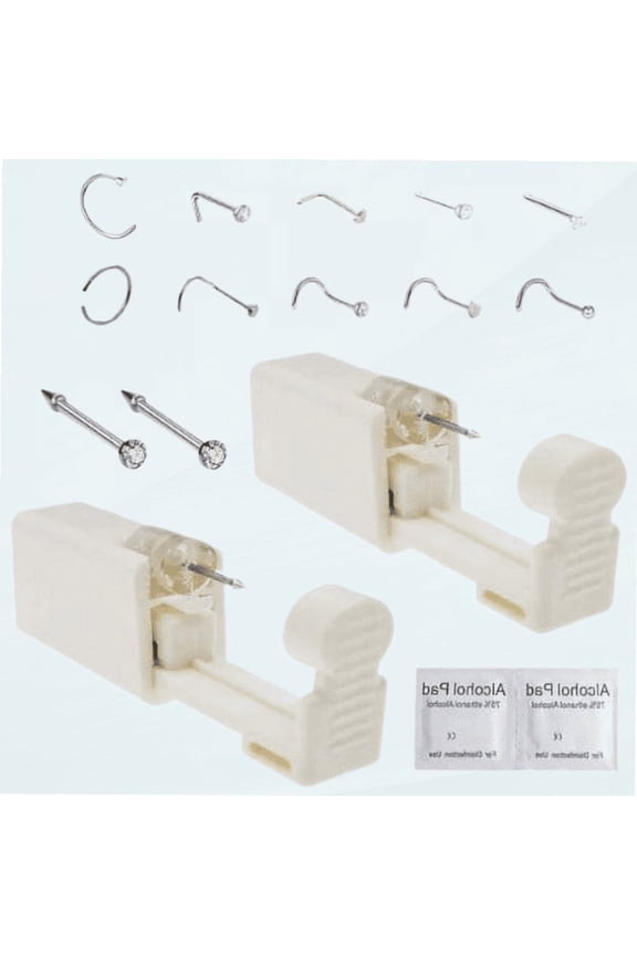 Nose Piercing Kit, 2 Pack Disposable Self Nose Piercing Gun with 10 Pcs Nose Rings
