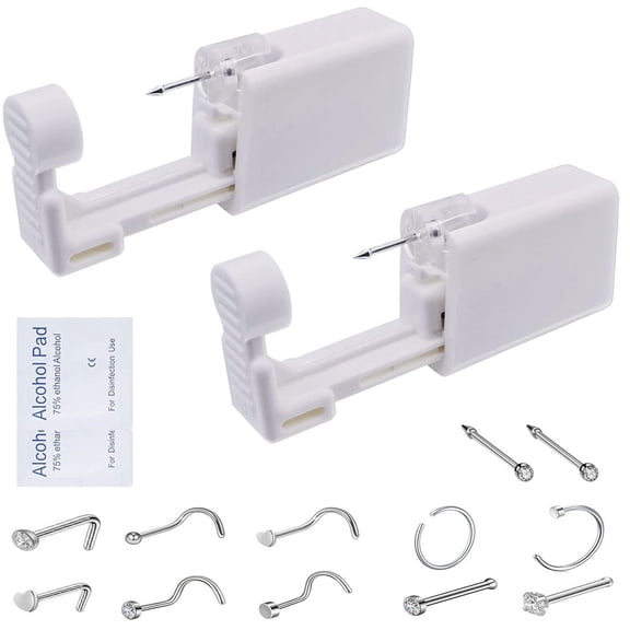 Nose Piercing Kit, 2Pack Disposable Sterile Nose Piercing Gun Kit, Painless Nose Piercing Kit Tool with 10pcs Free Silver Nose Studs
