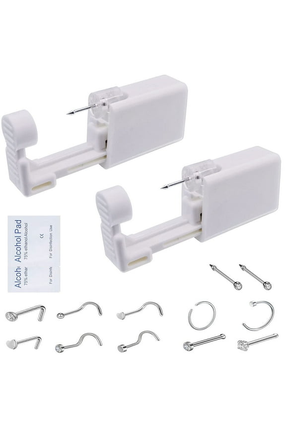 Nose Piercing Kit, 2Pack Disposable Sterile Nose Piercing Gun Kit, Painless Nose Piercing Kit Tool with 10pcs Free Silver Nose Studs