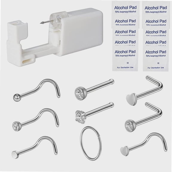 Nose Piercing Kit - Disposable Sterile Home Self Nose Piercing Gun Safe Painless Nose Stud Piercing Kit Tool with 2mm Stainless Steel Nose Pin (White Crystal)