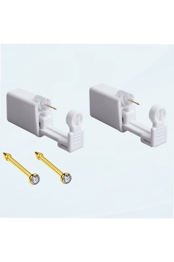 Nose Piercing Kit Gold Color 20G Nose Stud Disposable 16L Steel Needles Piercing Safety Self Body Piercing Kit Tool (2 Pack)