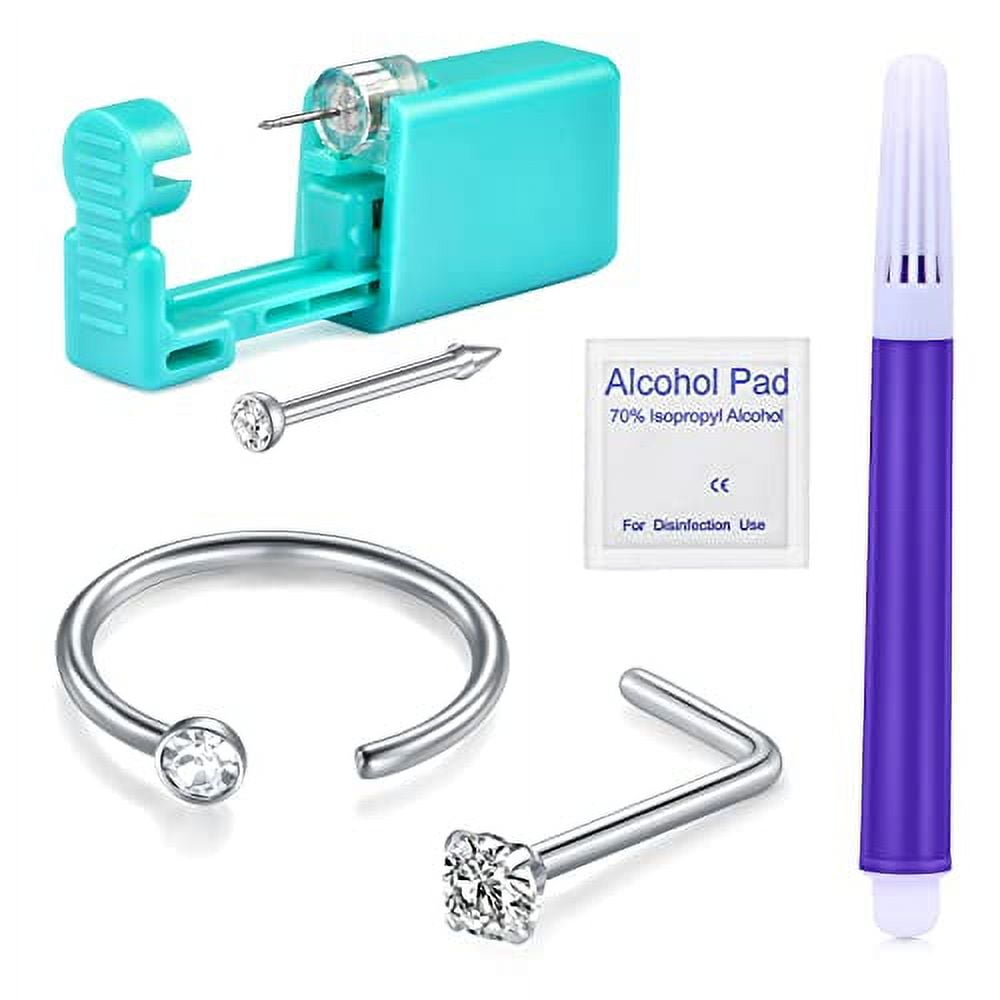 Nose Piercing Kit,JIESIBAO Disposable Self Nose Piercing Gun Kit with