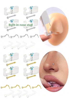 Nose Piercing Kit With Built-In Studs And 20G Rings Multicolor 3 12 Pieces