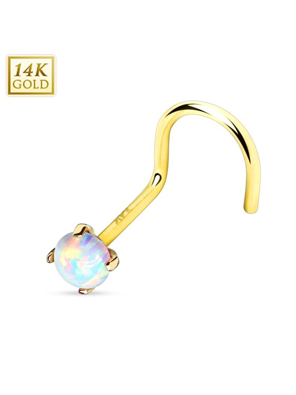 Nose Ring 14Kt. Gold Prong Setting Opal Stone Top Nose Screw 20g