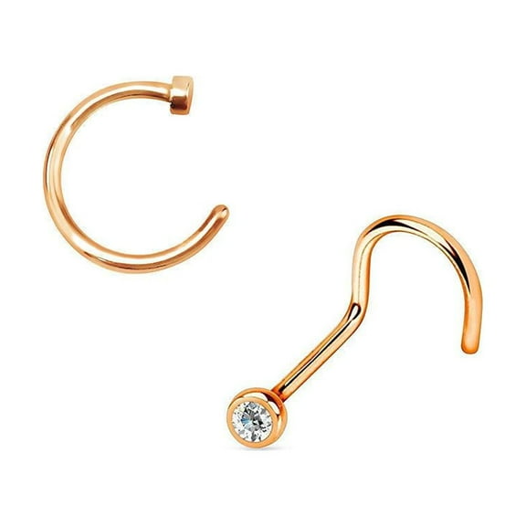 Nose Ring 18G or 20G Combo Hoop Screw Surgical Steel Rose Gold IP