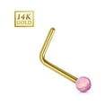 thumbnail image 1 of Nose Ring 20g 14Kt. Gold L Bend Nose Stud Ring with 2mm Opal Ball, 1 of 7