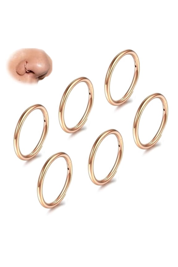 Nose Ring,6 Pcs Septum Hoop,Hinged Nose Rings,Hoop Nose Rings for Women,Cartilage Rarring18G 6mm 8mm 10mm Stainless Steel Hinged,Seamless Earrings, Rose Gold