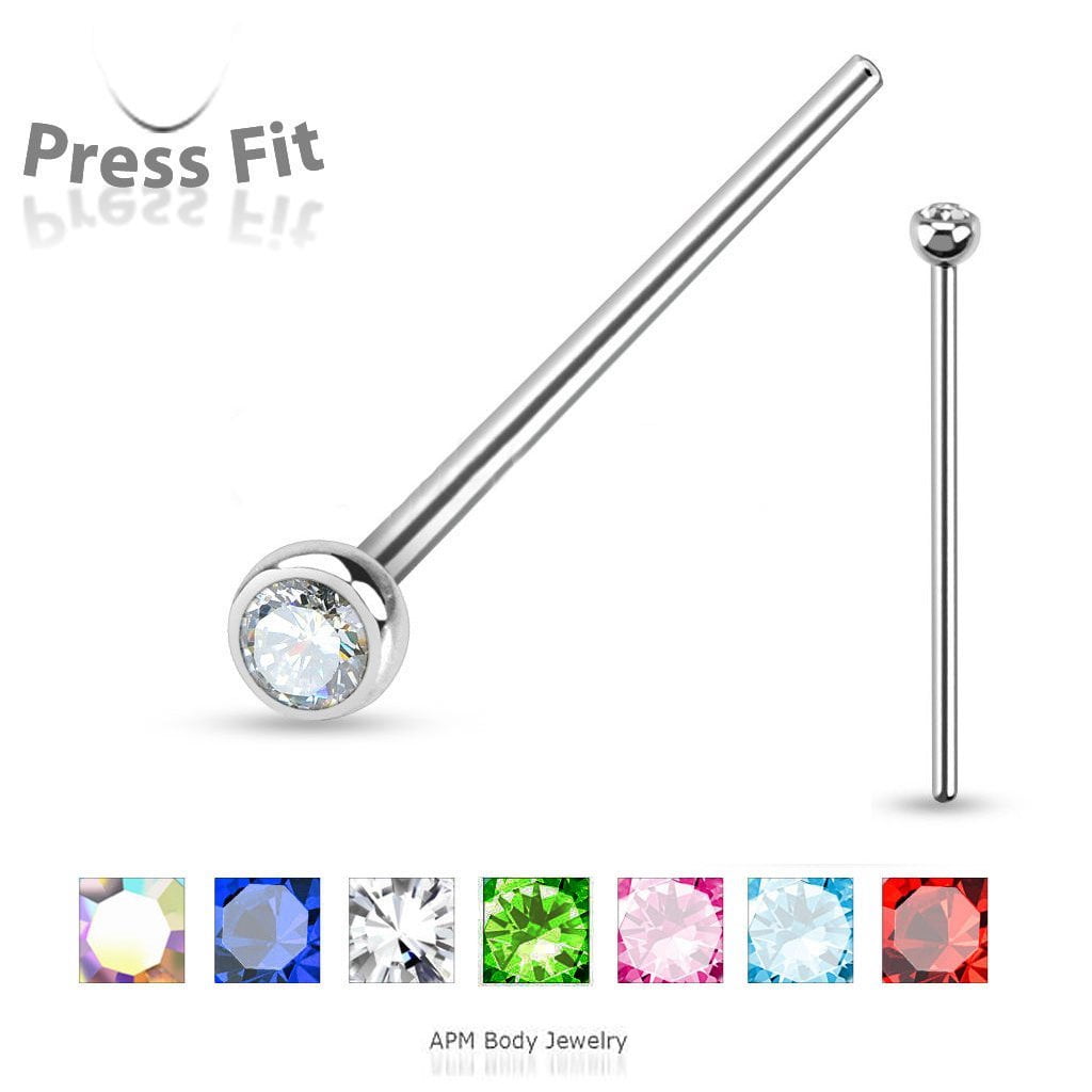 Nose Ring Band To Fit 22G 1.5mm CZ (1 Piece) Surgical Steel Nikel Free (Clear) (B/6/4)