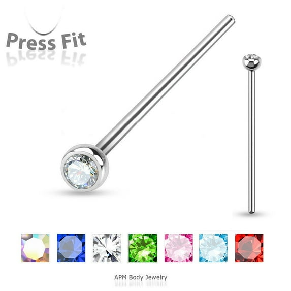 Nose Ring Band To Fit 22G 1.5mm CZ (1 Piece) Surgical Steel Nikel Free (Green) (B/6/4)