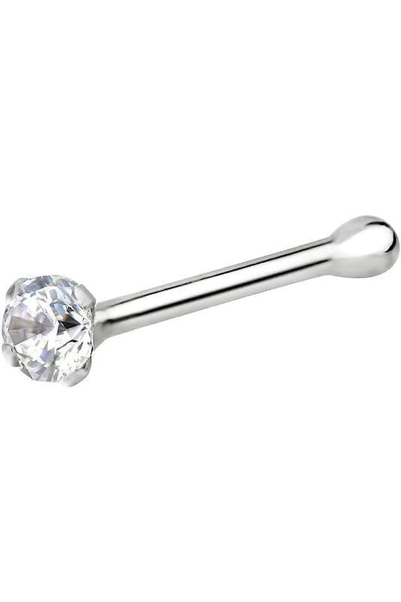 Nose Ring Bone 20G Round Natural Diamond 14K White Gold