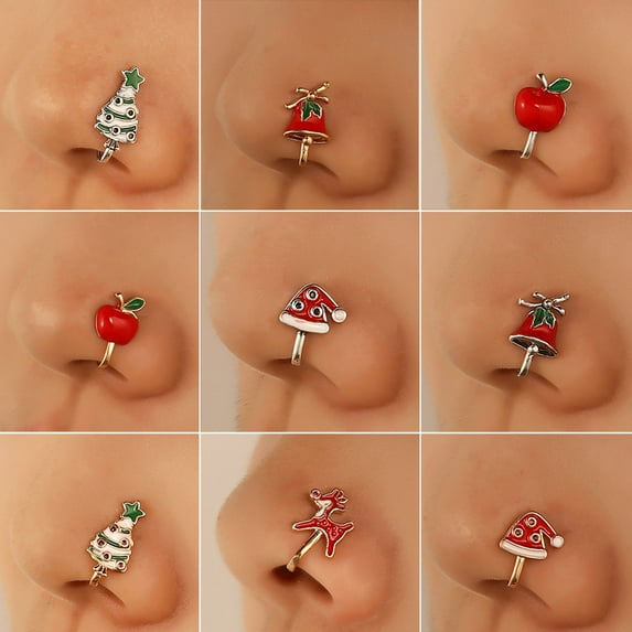 Nose Ring Christmas Tree U Shape Women Cute Delicate Nose Cuff for Xmas