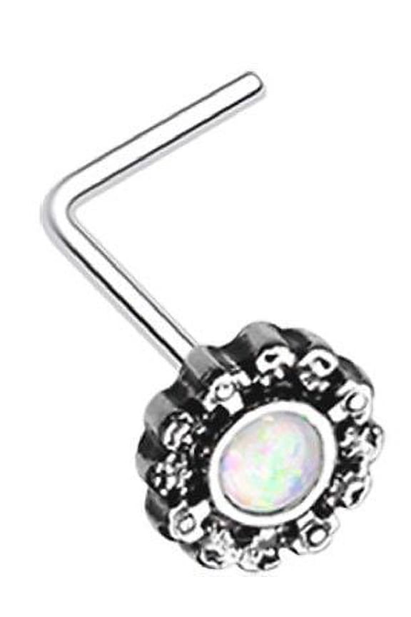 Nose Ring Filigree Opal L-Shaped  Stud  20g