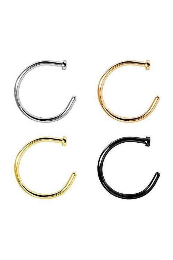 Nose Ring Hoop 4 Pack 18G 20G IP Surgical Steel Stud Silver Black Gold Rose Gold