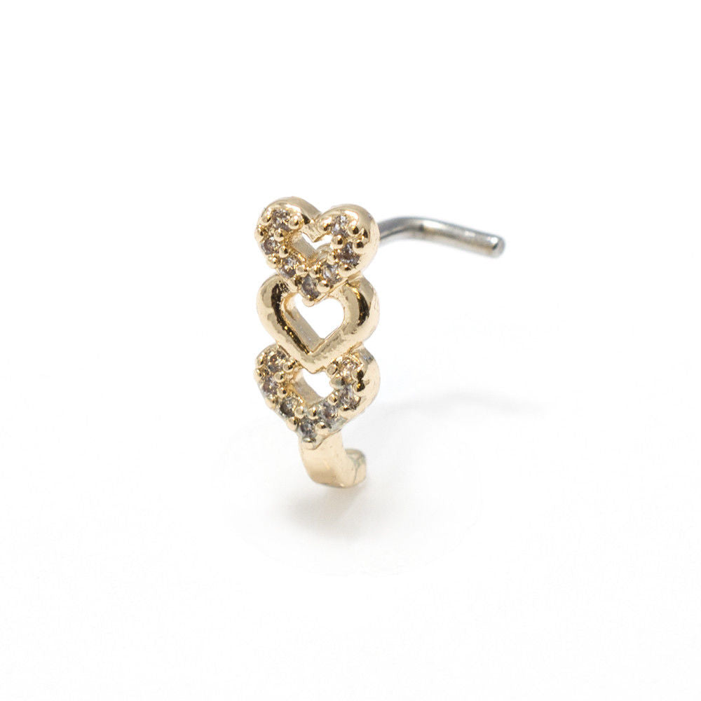 Nose Stud Rings Lshape with Illuminating Stone Set Flower Top 20g