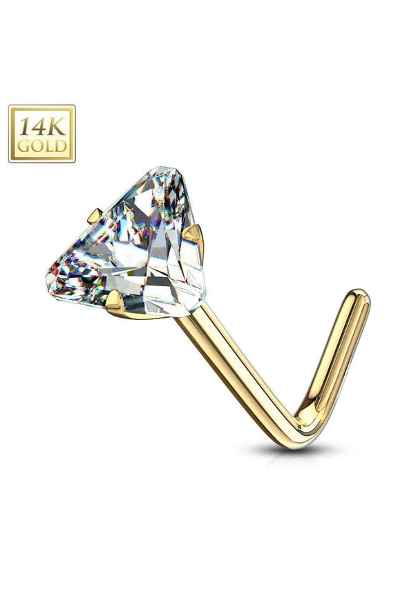 Nose Ring L-Bend with Prong Set Triangle CZ 20g- Sold Each
