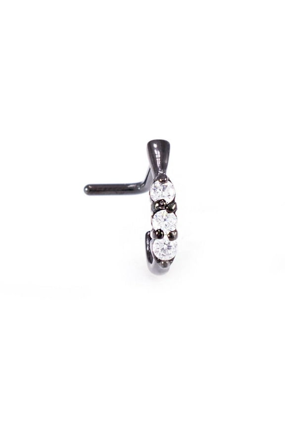 Nose Ring L-Shape With Clear Gems Nose Stud Gauge 18G (1mm) Black