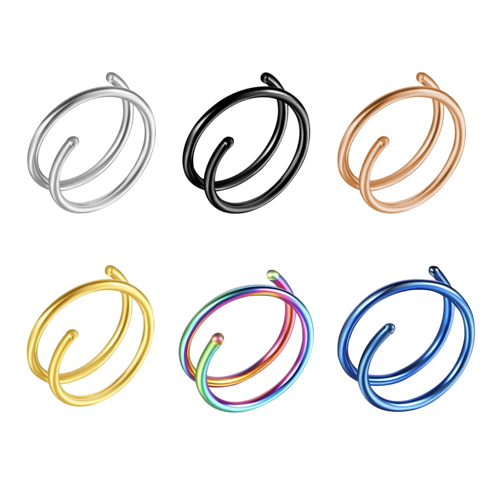 Nose Ring Rings Hoop Piercing Stud 6 Pcs Perforation Stainless Steel Kit Fake Septum Snag