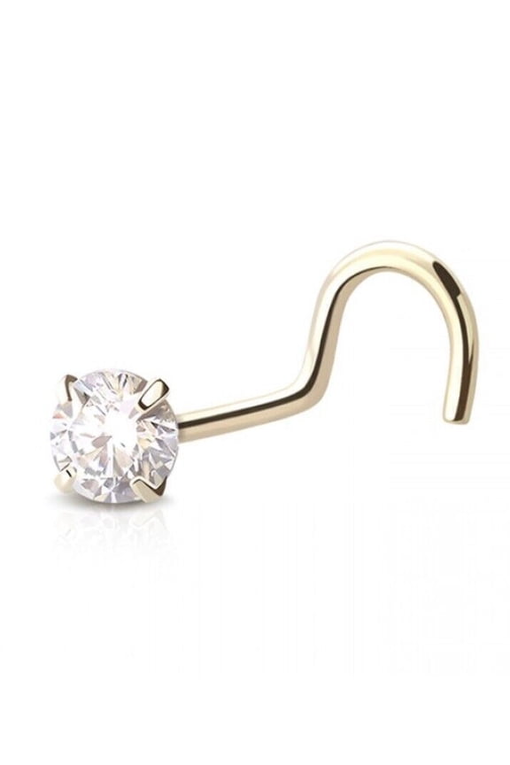 Nose Ring Screw 18g 3mm Round Natural Diamond E/SI 14K Yellow Gold Fish Hook
