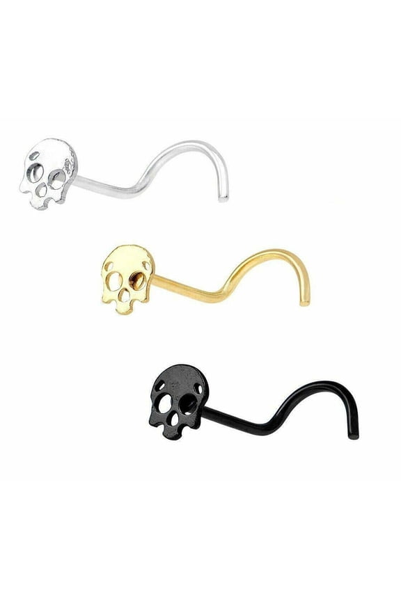 Nose Ring Screw with Skull 20 Gauge Anodized Over Surgical Steel