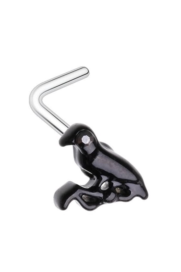 Nose Ring Stud Black Raven top 316L Surgical Steel L bar