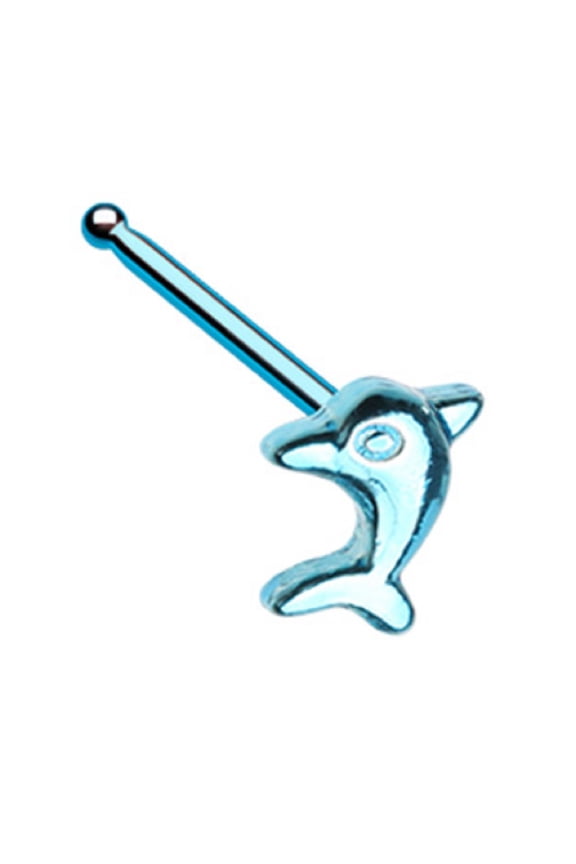 Nose Ring Stud Blue Dolphin top 316L Sterling ladybug