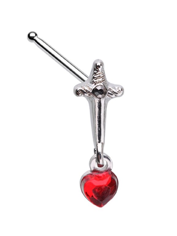 Nose Ring Stud Dagger Heart Blood Drop Ball 316L Surgical Steel 20g 1/4''