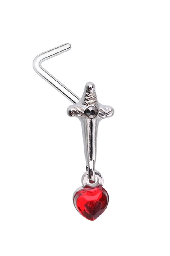 Nose Ring Stud Dagger Heart Blood Drop Ball 316L Surgical Steel L bar 20g 1/4''