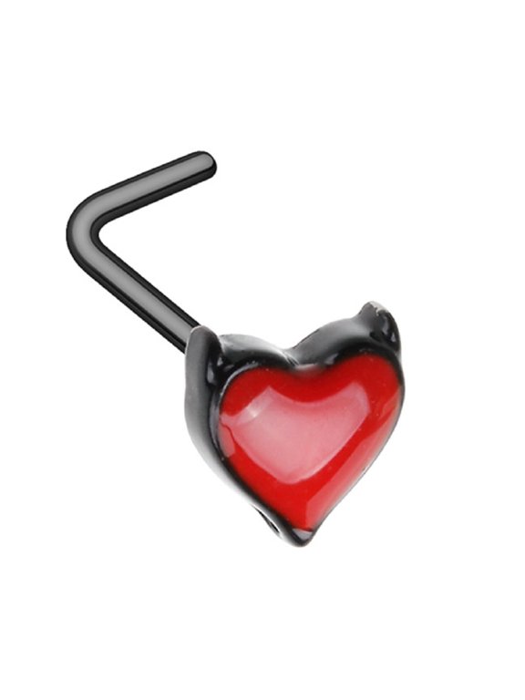Nose Ring Stud Devil horn Heart L-Shape316L Surgical Steel L bar 20g 1/4''