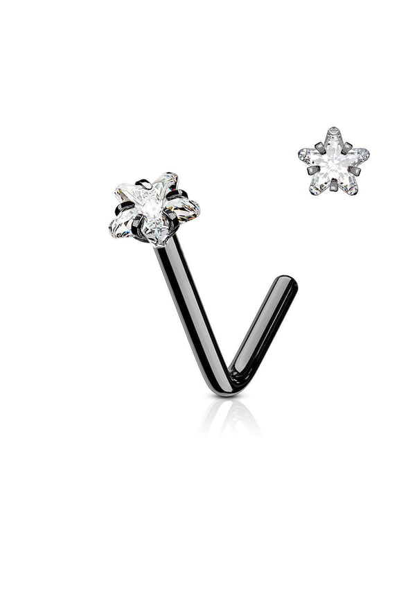 Nose Ring Stud L Bend Shape Surgical Steel Screw Star CZ Gem 1pc 20G 18G 6MM