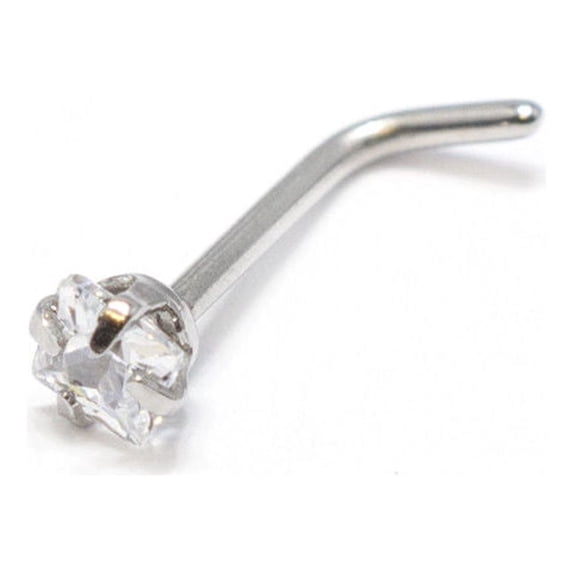 Nose Ring Stud L Bend Surgical Steel Screw Square CZ Gem Shape 1pc 20G 18G 6MM