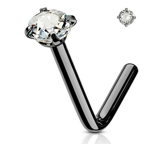 Luxe Modz 18G 20G Prong Set Gem CZ Top L Shaped Nose Stud Ring Surgical Steel Piercings Jewelry for Women Men - Sold Each
