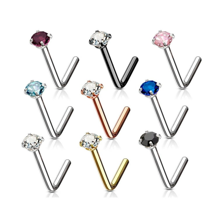Gold IP Surgical Steel Star CZ L Shape Nose Pin Stud Gold IP Surgical Steel Star CZ L Shape Nose Pin Stud