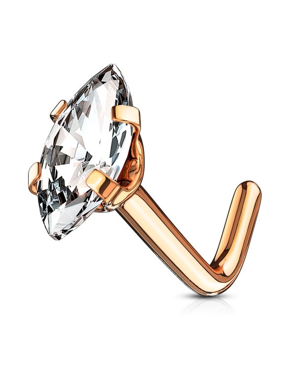 Nose Ring Stud L-shape with Prong Setting Cubic Zirconia 20 Gauge
