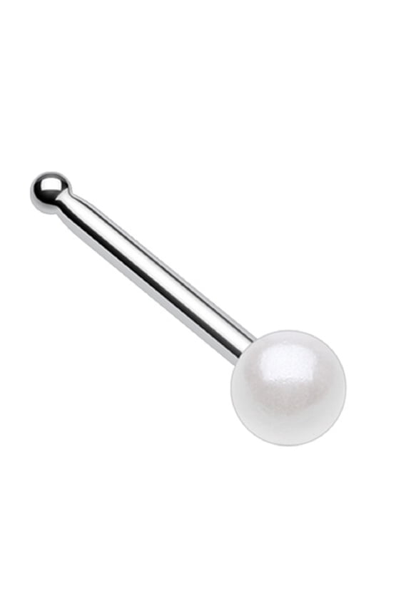 Nose Ring Stud Luster Pearl Ball 316L Surgical Steel 20g 1/4''