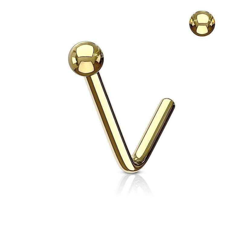 Gold IP 316L Surgical Steel L Shape Ball Top Nose Stud Gold IP 316L Surgical Steel L Shape Ball Top Nose Stud