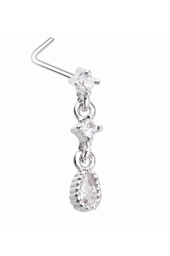 Nose Ring Stud Star teardrop dangle L-Shape 316L Surgical Steel L bar  20g 1/4''