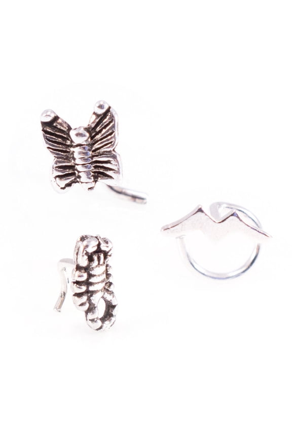 Nose Ring Studs Screw Set of 3 Scorpion Butterfly and Bat Design 22g