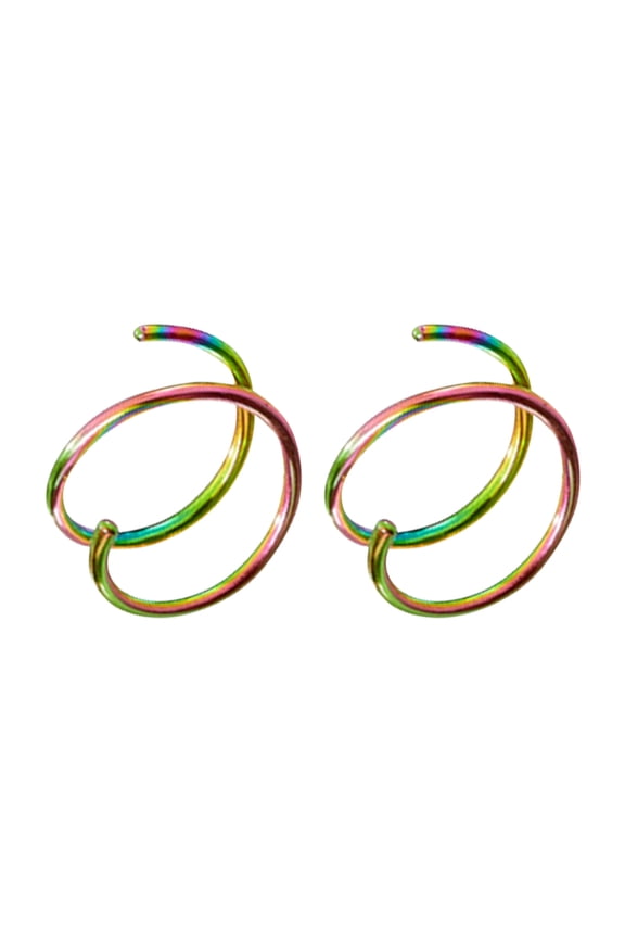 Nose Ring for Women Nostril Piercing Double Spiral Jewelry Girls, Rainbow