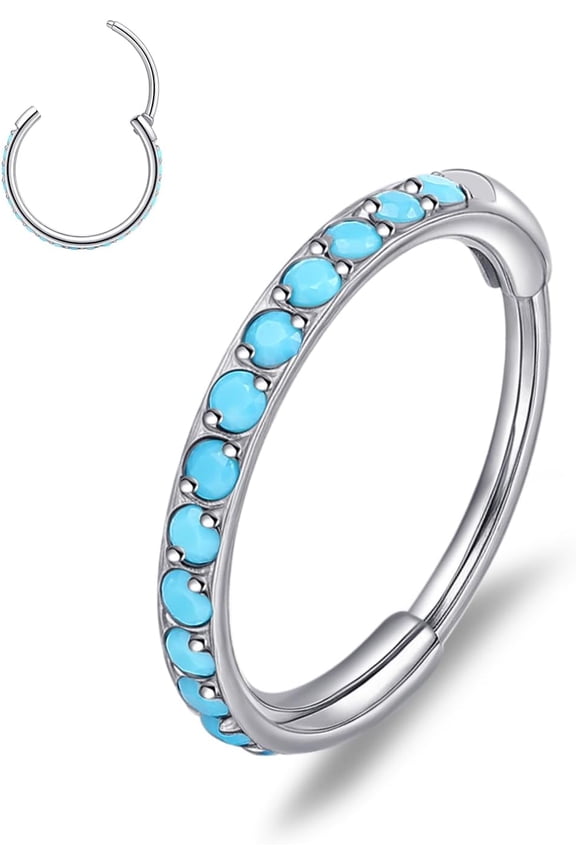 Nose Rings Hoop - 20G Titanium Turquoise Nose Ring for Women Men, Hinged Segment Septum Lip Rings Cartilage Conch Rook Helix Tragus Daith Earrings, Piercing Jewelry 6/8mm