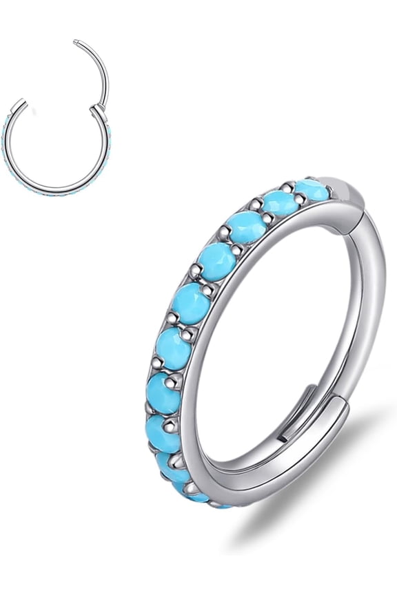 Nose Rings Hoop - 20G Titanium Turquoise Nose Ring for Women Men, Hinged Segment Septum Lip Rings Cartilage Conch Rook Helix Tragus Daith Earrings, Piercing Jewelry 6/8mm