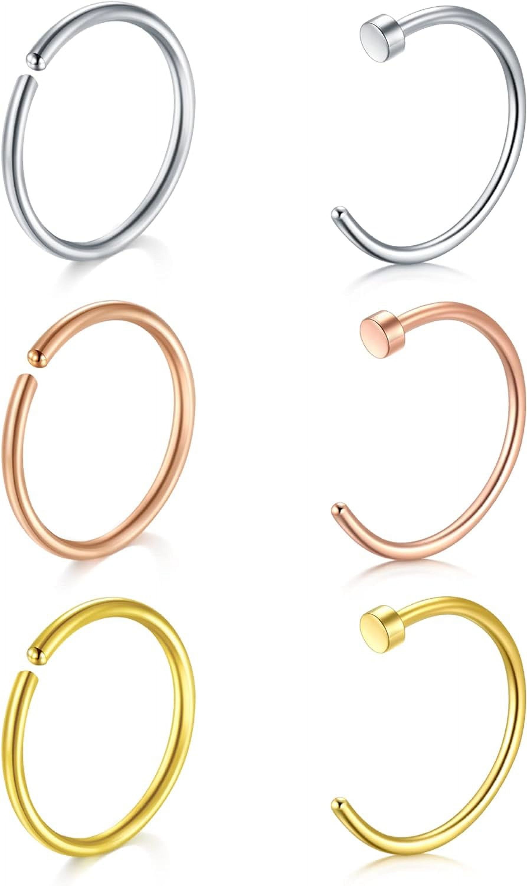 Snug Nose Rings Nose Rings Hoops - 16G, 18G, 20G, 22G Surgical Steel Simple Half Hoop ...