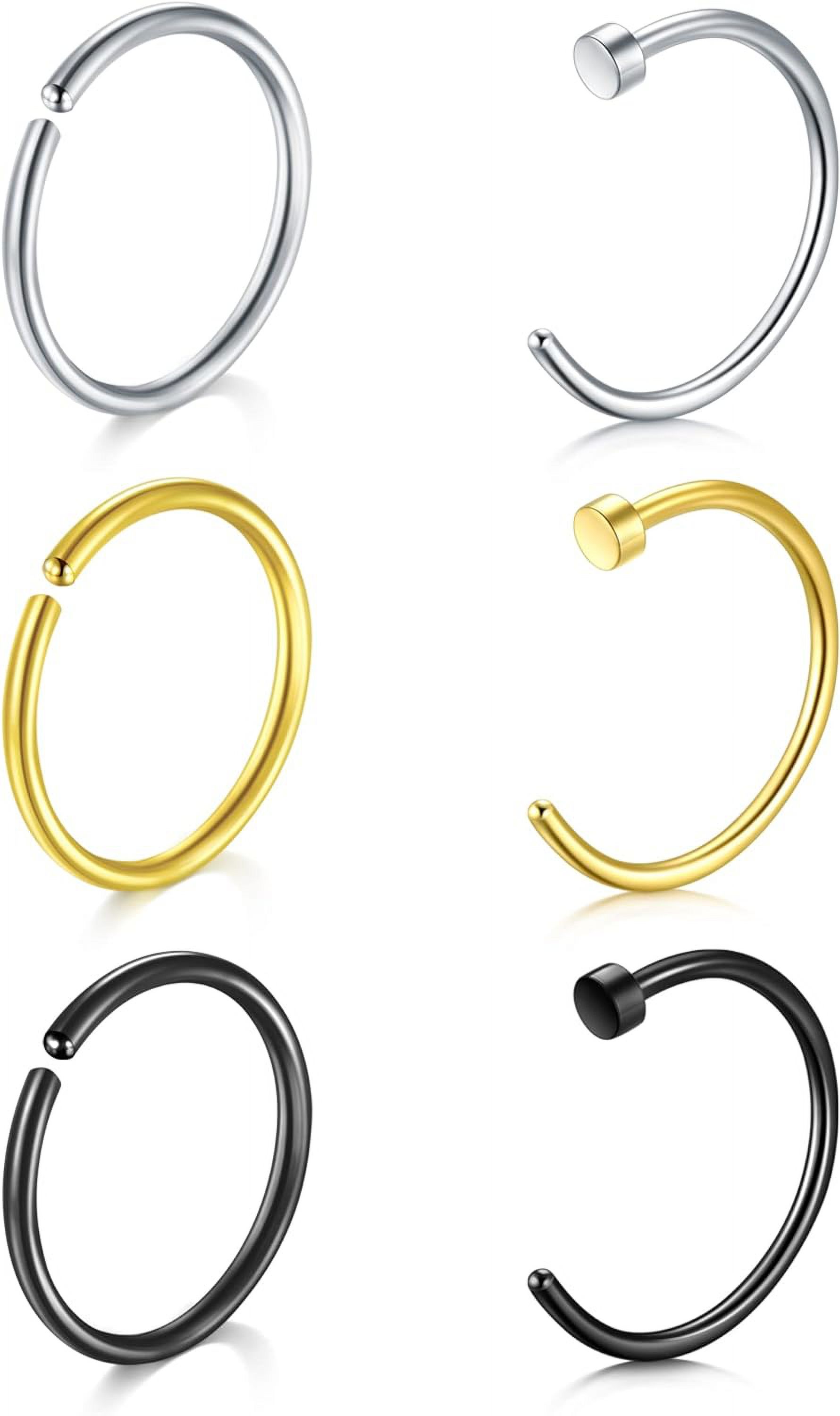 Snug Nose Rings Nose Rings Hoops - 16G, 18G, 20G, 22G Surgical Steel Simple Half Hoop ...