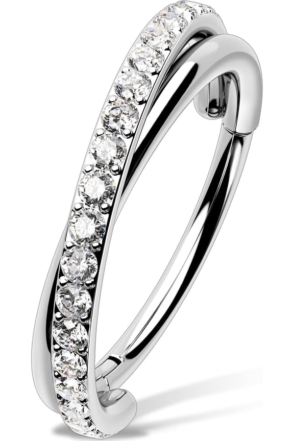 Nose Rings Hoops, 20G Clear CZ Double Hoop Nose Ring, 316L Surgical Steel Hinged Segment Nose Rings For Women, Inner Diameter 7MM Cartilage Rook Helix Lobe Tragus Daith Earrings