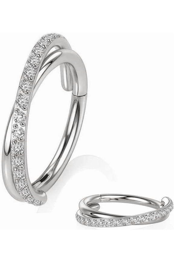 Nose Rings Hoops 316L Surgical Steel Nose Rings 14G/16G/18G/20G Hinged Conch Piercing Jewelry Lip Rings Cartilage Earring Helix Tragus Daith 6mm/8mm/10mm/12mm Pro - Double Hoop CZ Septum[s967]