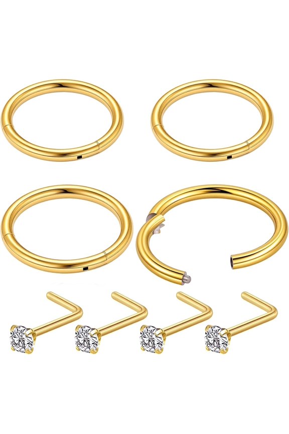 Nose Rings Hoops Studs for Women: 18g  Stainless Steel Septum Rings and 20g L Shaped Corkscrew Set for Men Small   Cartilage