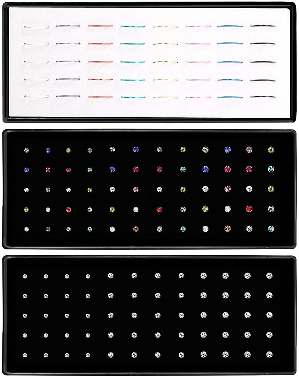 CHARMARK Nose Rings Studs 3 Sets 160Pcs Stainless Steel Studs Rings Piercing Pin Body Jewelry 1.5/2/2.5mm Ideal Gift for Girls and Wife or Daily Wear