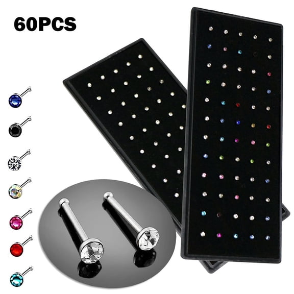 Nose Rings Studs for Women Men,Straight Surgical Stainless Steel Small Nose Studs Pin,Hypoallergenic Tiny Nose Piercing Jewelry,Crystal Gem Piercing Jewelry-Multi-Color Nose Stud Creative